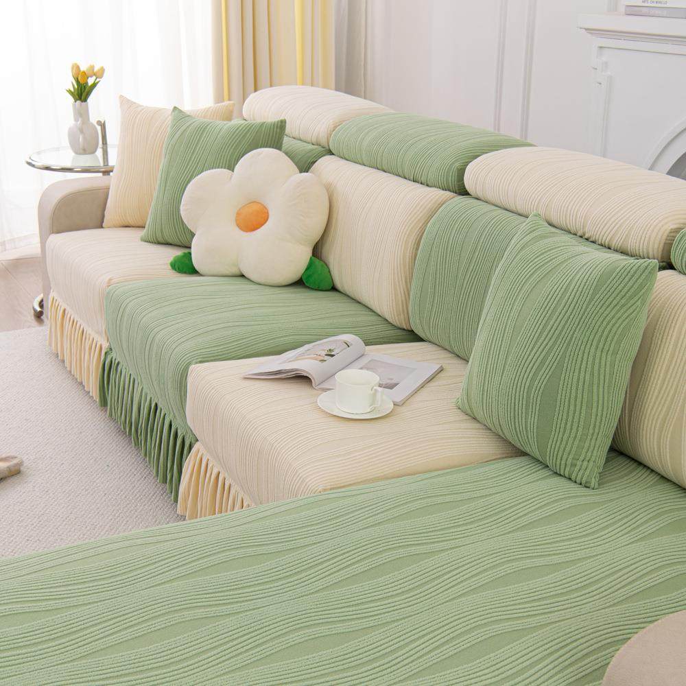 防猫抓裙边沙发套罩单人全包四季通用款提花绒沙发笠坐垫子靠背套