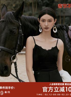 曼诺比菲商场同款秋季拼接丝绒吊带背心女无袖外穿MFAT132029