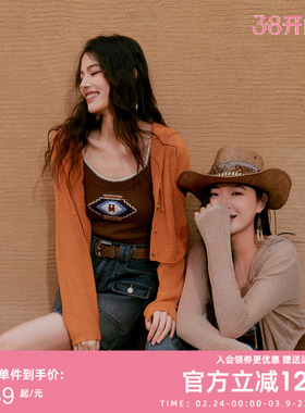 曼诺比菲商场同款春秋镂空落肩宽松连帽开衫外套女MFBM131016