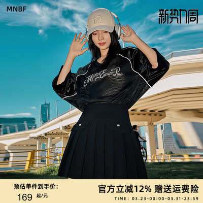 曼诺比菲商场同款春秋运动风直筒休闲v领短袖T恤上衣女MFHS171001