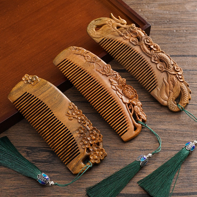 绿檀雕刻梳檀木梳子按摩梳国风雕花送女友妈妈生日实用礼物刻字,饰品/流行首饰/时尚饰品新,紫檀,淘宝优惠券,粉丝福利购,淘宝优惠卷