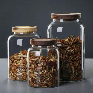 密封罐陈皮专用玻璃带盖大号储物储存家用透明茶叶罐子防潮圆形瓶