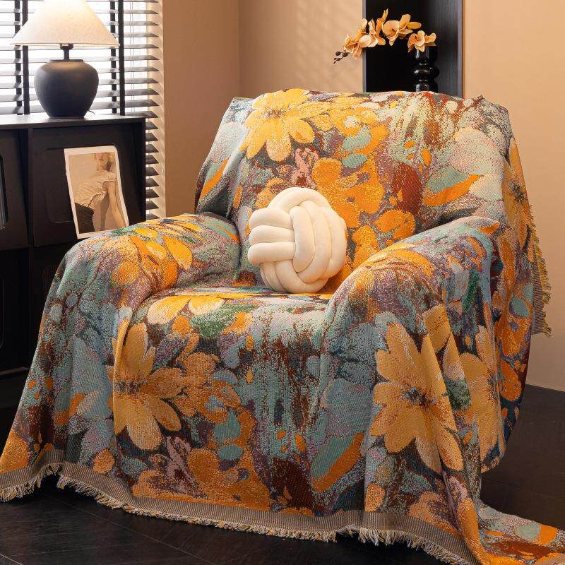 复古美式单人沙发盖布全包沙发巾高级感四季通用单人位沙发垫套罩