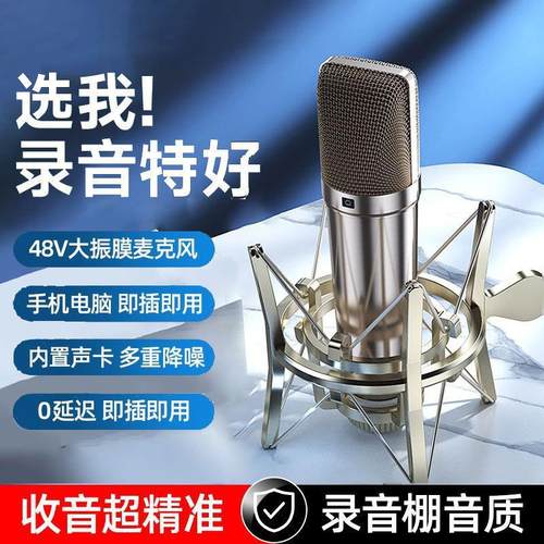 直播专用镀金电容话筒 48V幻象供电 防喷麦录音麦克风 60元起
