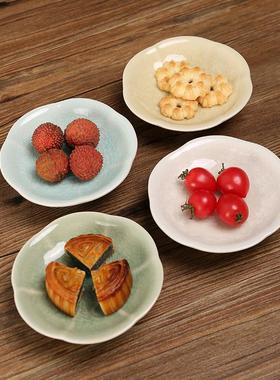 中式六瓣茶点围炉煮茶盘陶瓷冰片纹水果糕点坚果盘高脚托盘陶瓷盘