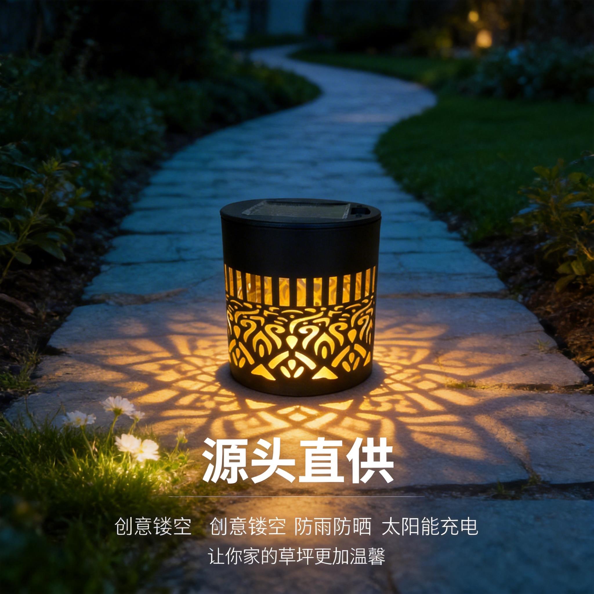 新款亚马逊爆款跨境太阳能灯曼陀罗花户外防水庭院镂空LED草坪灯