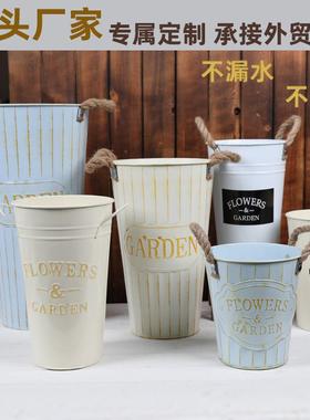 醒花桶花店专用复古铁艺花桶水培家用高大花瓶花器家居装饰花盆