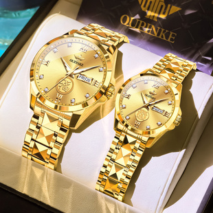 瑞士认证正品 牌进口芯含真黄金情侣手表一对机械表防水男女名对表