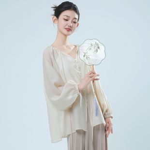 朵棠古典舞蹈服宽松仙气飘逸纱衣中国舞现代舞飘带V领练功服上衣