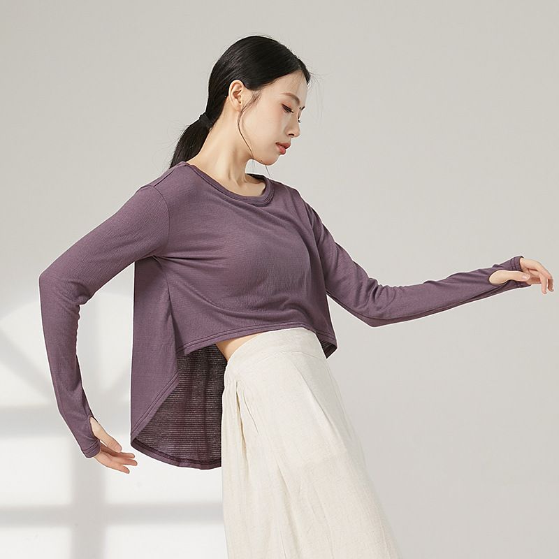 朵棠跳舞练功服宽松跳舞舞蹈服可穿日常练功服前短后长上衣舞蹈服