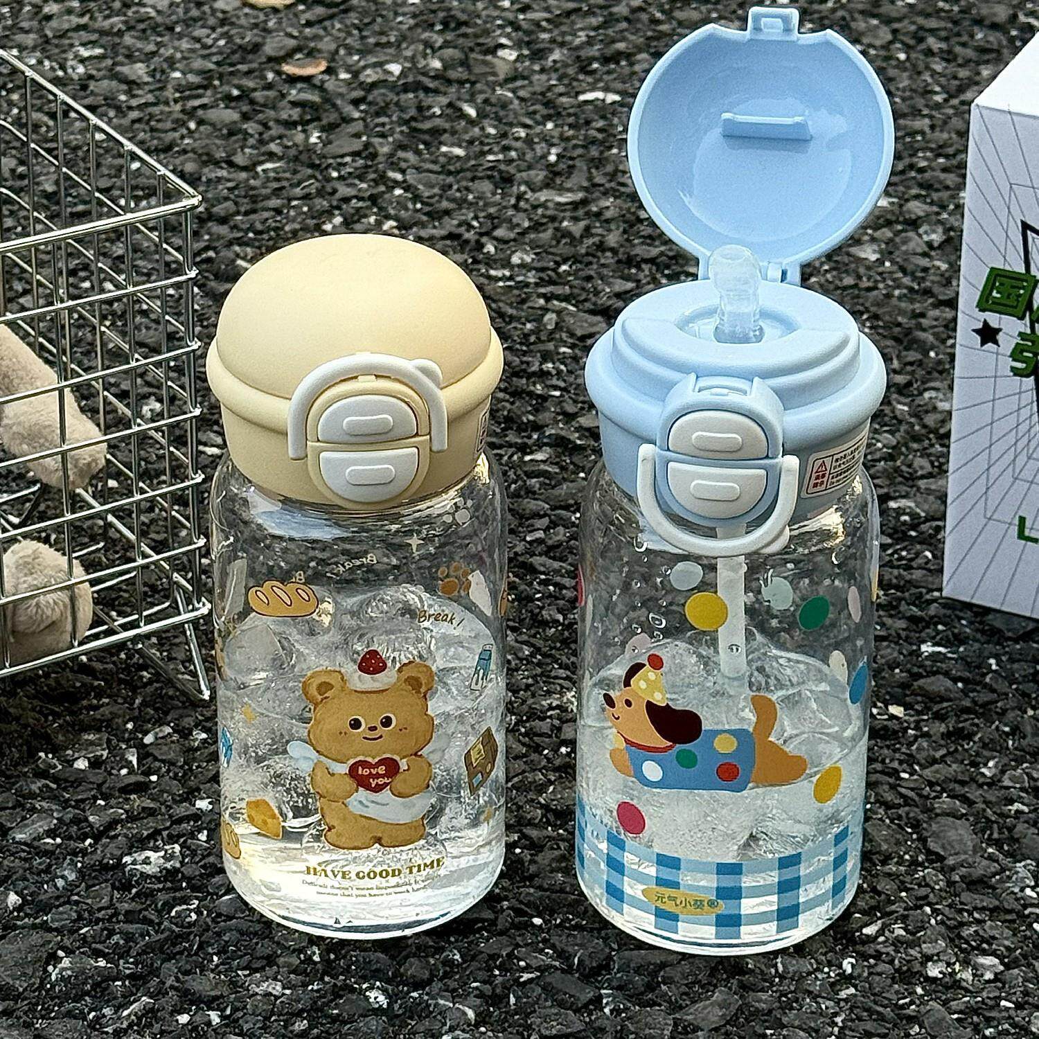 女生高颜值吸管双饮水杯卡通塑料杯便携式学生小众不撞款儿童可爱