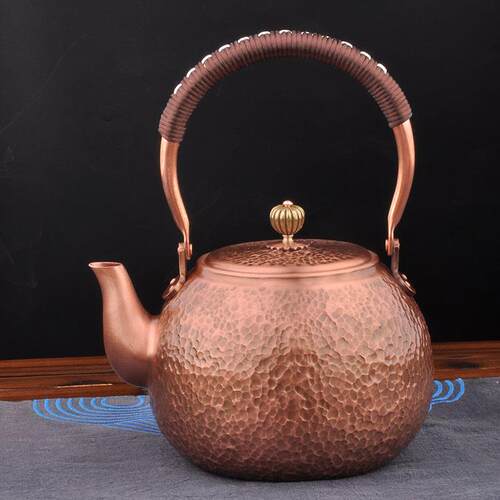 厂家直销手工捶纹铜壶烧水壶无涂层紫铜茶壶红铜提梁壶