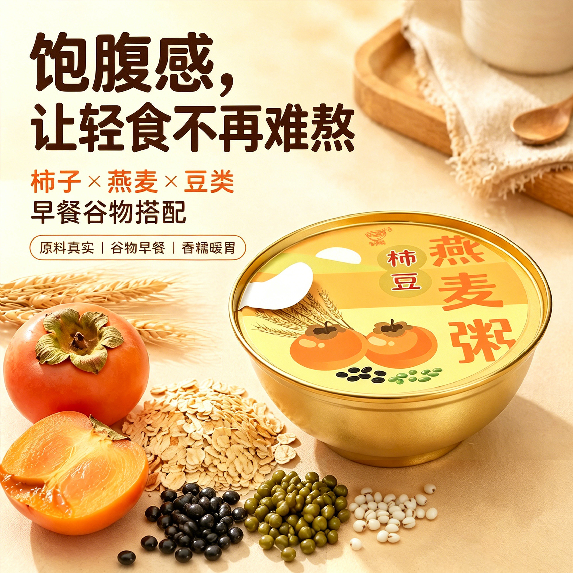 轻食伴侣饱腹抗饿柿豆燕麦粥
