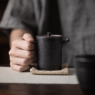 手工跳刀茶壶古黑鎏银粗陶泡茶壶家用功夫L茶具复古文人茶器小单