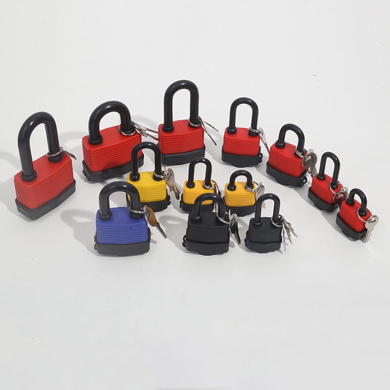 防水千层挂锁40mm室外防盗工厂直销绝缘锁具橡胶塑壳防锈锁头锁芯