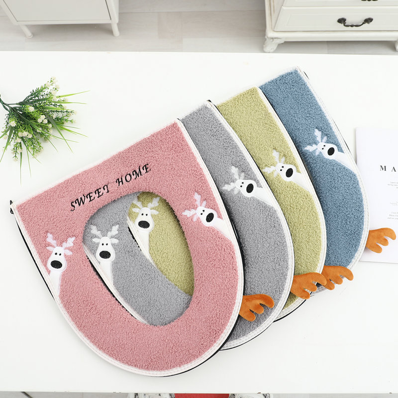 秋冬招财鹿防水款马桶坐垫通用 不漏边卫生间坐垫 家用拉链式坐垫