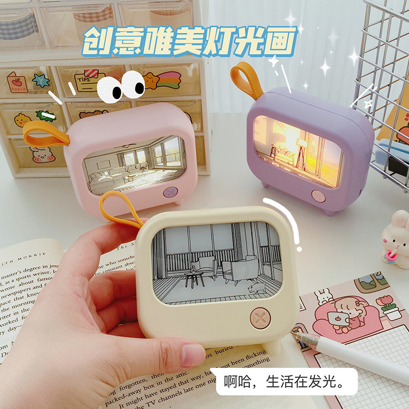 新款灯光画小夜灯充电式桌面电视机摆件儿童卧室床头装饰小夜灯