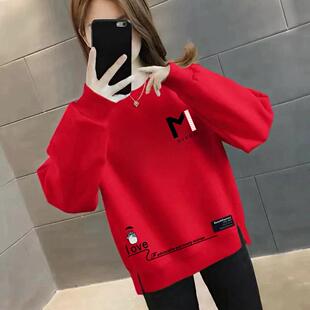 春秋季新款加绒加厚长袖休闲宽松卫衣高档显瘦ins百搭女款上衣女