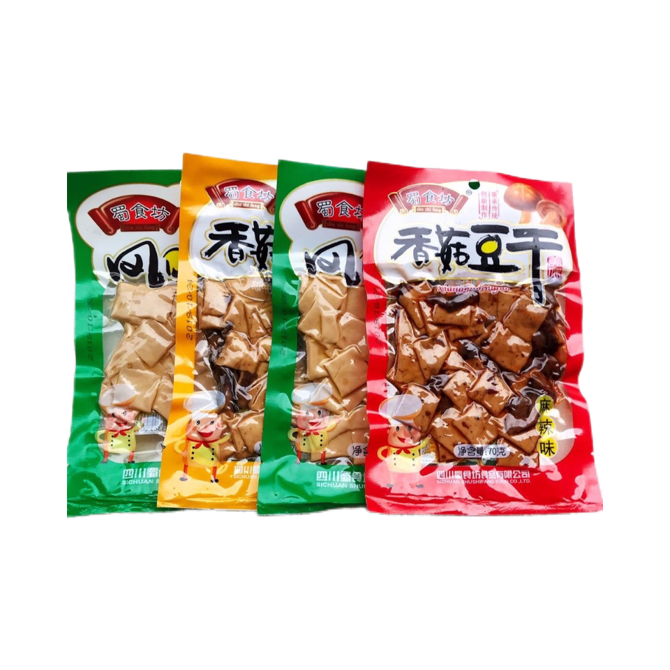 重庆特产蜀食坊70g麻辣香菇五香泡椒香辣豆干零食小吃真空包装
