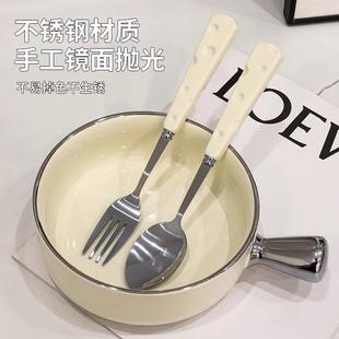 陶瓷柄不锈钢可爱轻奢高级感家用西餐两件套 奶酪叉子勺子餐具套装