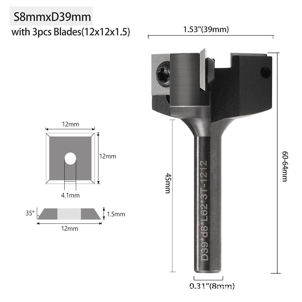 三刃破板刀舍弃式清底刀8柄12柄1/2柄刀片可拆卸木工铣刀