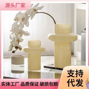艺术玻璃摆件插花瓶 新款 中式 复古手工打磨花瓶法式 轻奢家居软装