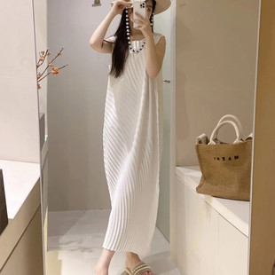 水波紋手工褶寬松顯瘦褶皺不規(guī)則背心長裙 三宅氣質(zhì)連衣裙女夏新款