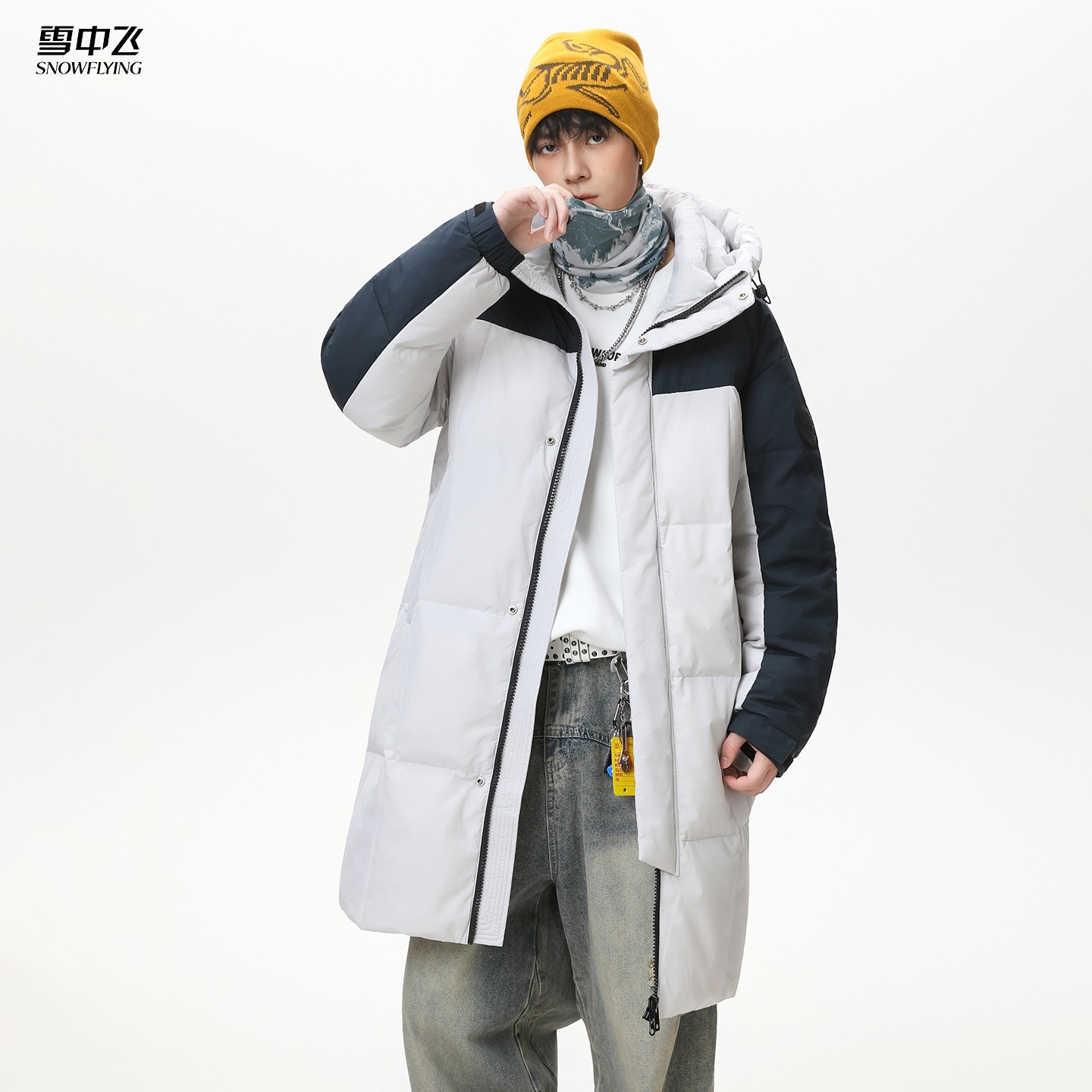 雪中飞青少年羽绒服男长款加厚
