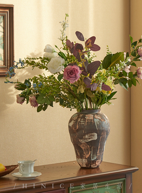 Hinice 侘寂风手绘艺术小众陶瓷酒店民宿餐桌插花陶罐摆件