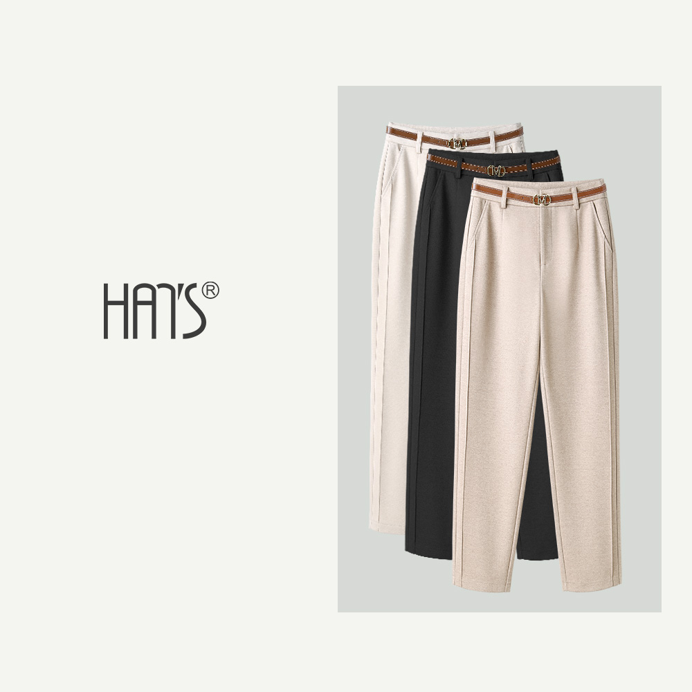 韩氏伊人直筒法棍裤女2025新款秋冬季加厚裤子高腰休闲裤毛呢裤子