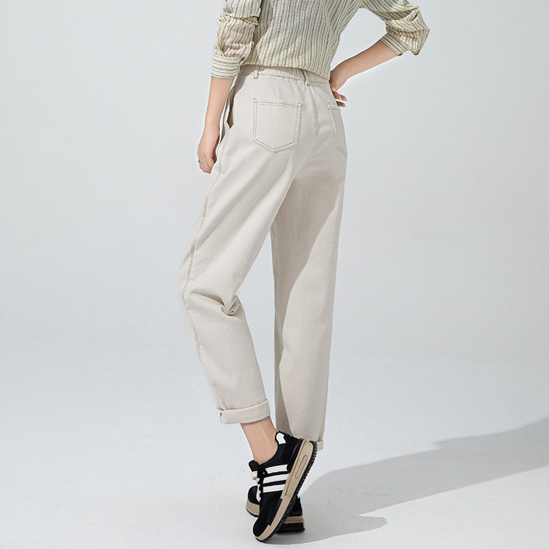 韩氏伊人小个子镰刀牛仔裤女春季2026新款高腰显瘦白色九分直筒裤
