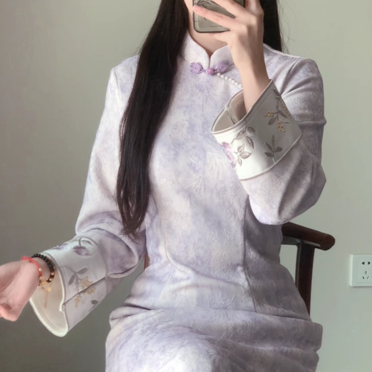 秋冬加绒紫色显白优雅新中式旗袍