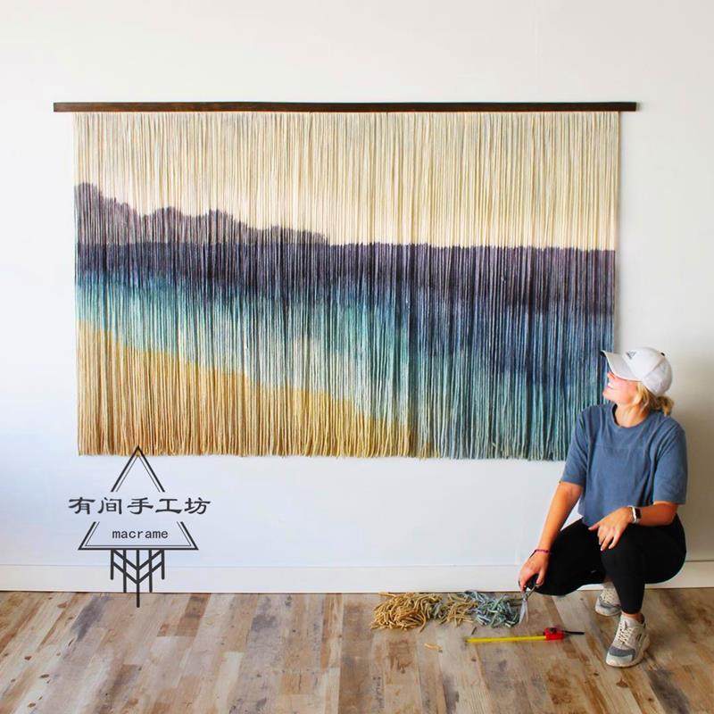 【海景】北欧风手工编织染色大挂毯民宿客厅卧室床头墙壁装饰挂画,居家布艺,挂毯/壁毯,淘宝优惠券,粉丝福利购,淘宝优惠卷