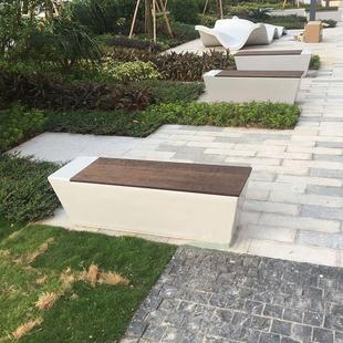 玻璃钢休闲座椅户外长条防腐木公共坐凳商场美陈户外休息长椅