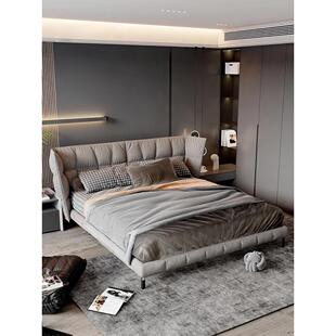 肌肉床意式极简主卧双人床现代轻奢简约布艺软床1.8米2米真皮婚床