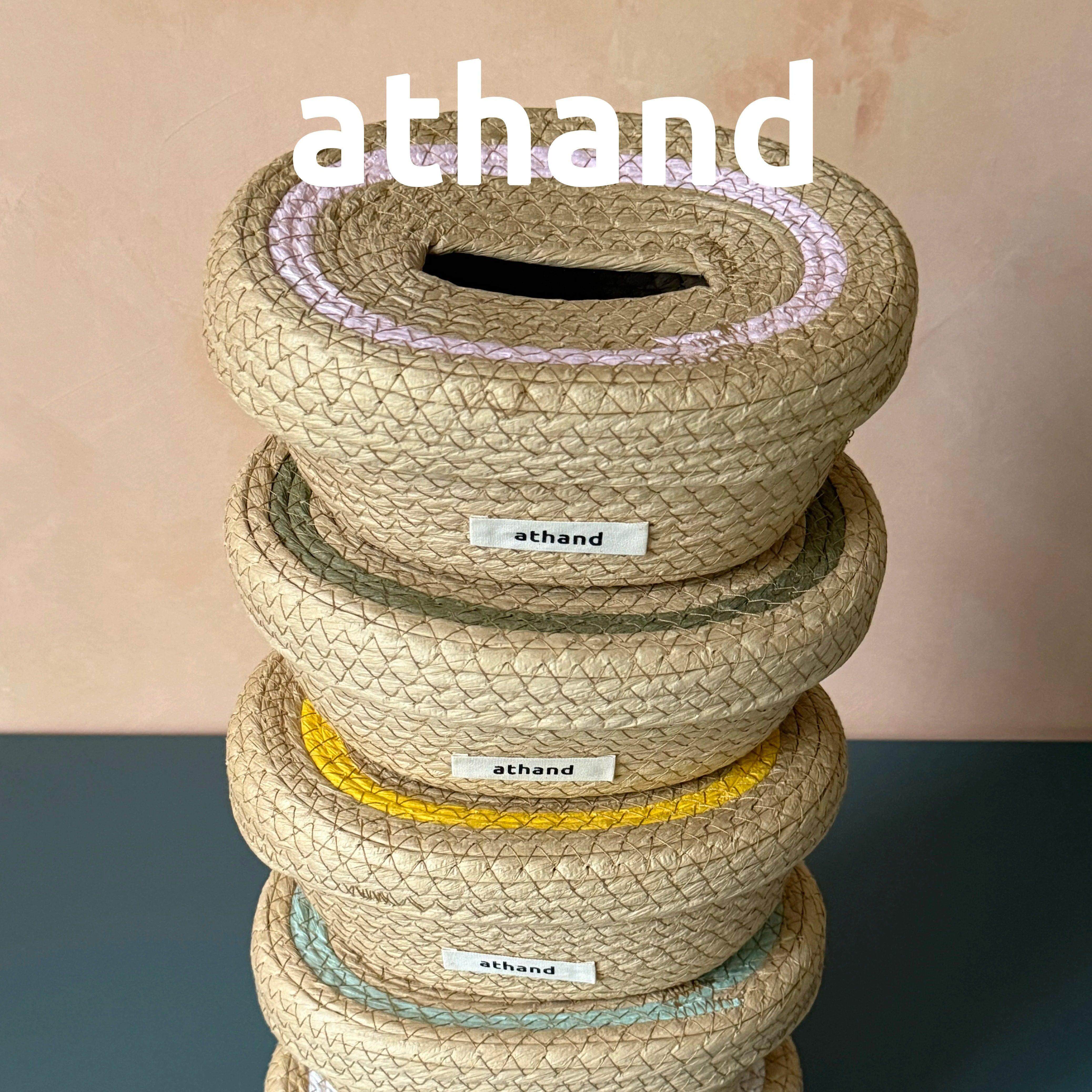 athand｜纯手工编织5色纸巾盒收纳筐纸绳收纳盒桌面整理筐收纳篮