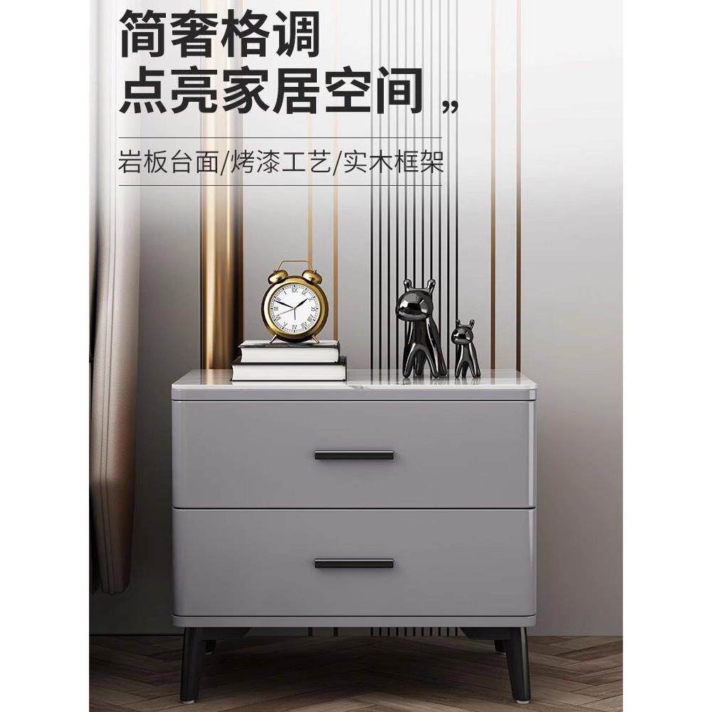 彩绘石板床头柜豪华现代极简主义卧室极简主义高端全实木床头柜完
