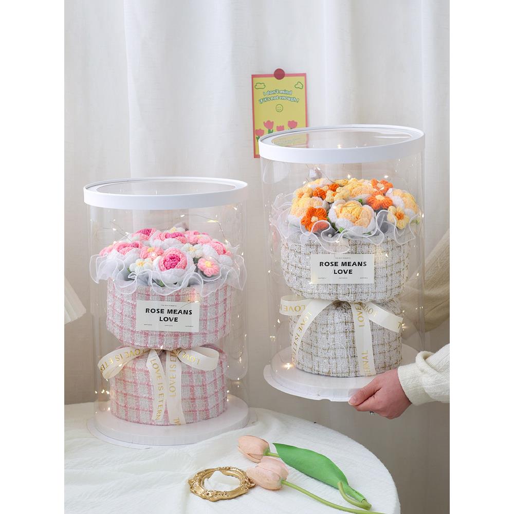 教师节成品编织毛线彷真花针织玫瑰花束礼盒送女生女朋友生日礼物