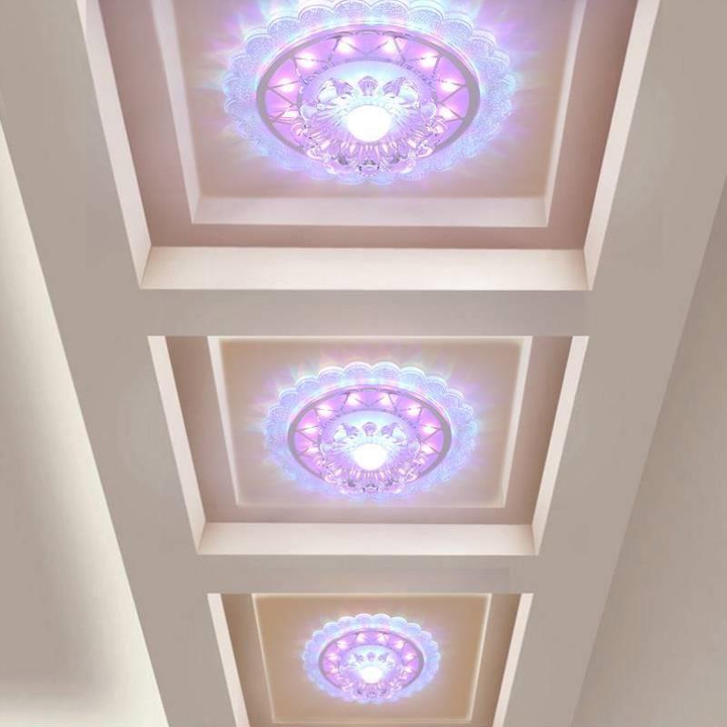 LED走廊过道玄关灯 三色变光入户阳台水晶射灯 现代简约门廊筒灯