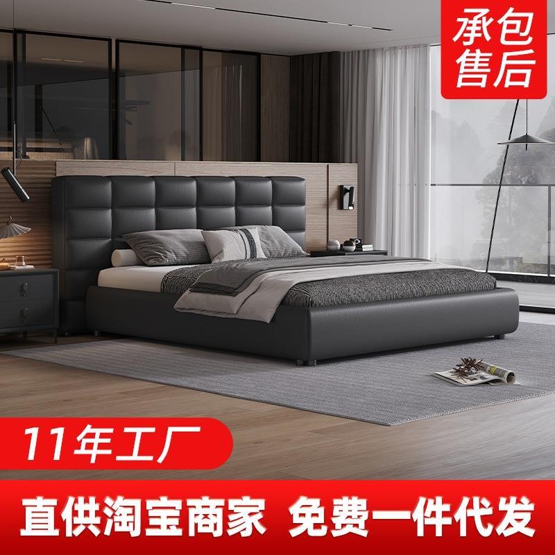 现代简约皮床1.8米主卧室高端大气1.5双人婚床气压储物大床
