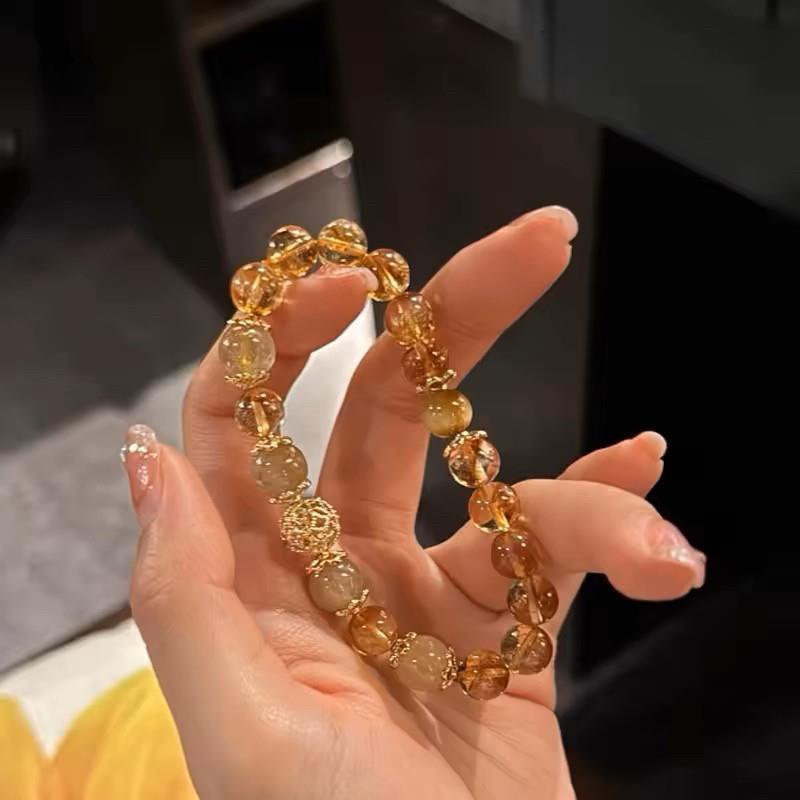 天然黄水晶手链女细闪水晶金发晶转运珠天然招财财运暴富手串女款