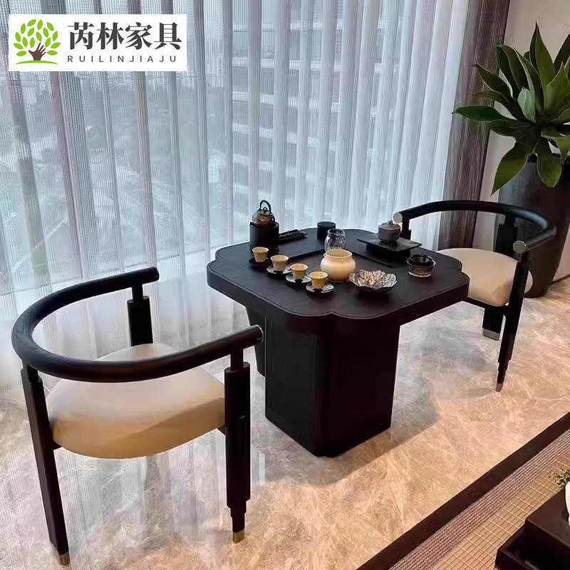 新中式阳台茶桌2025新款高端小型家用实木泡茶桌乌金石面小茶台
