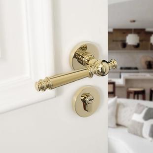 INDOORS法式复古金色黄铜卧室门锁轻奢纯铜静音家用锁具房门把手