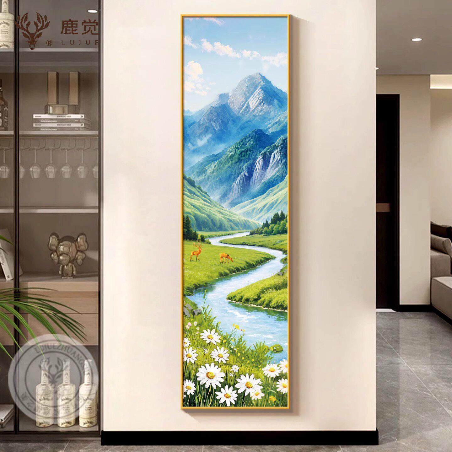 青山图入户玄关挂画流水生财客厅走廊过道装饰画高级感山水风景画