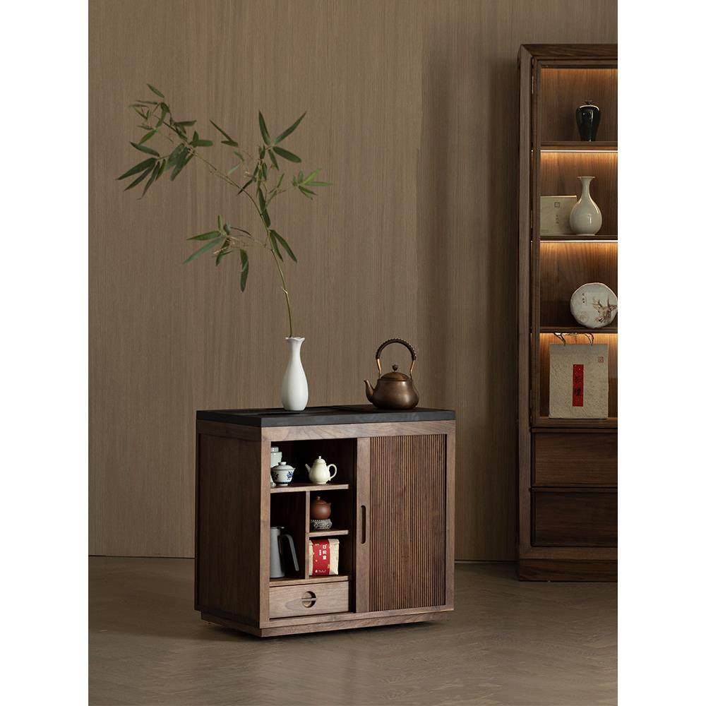 Polehome移动黑胡桃实木茶柜家庭用餐侧柜小柜储物侧桌床头柜,住宅家具,可移动边柜,淘宝优惠券,粉丝福利购,淘宝优惠卷