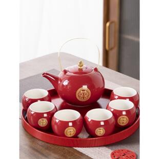 改口茶杯茶壶陪嫁结婚礼物家用喜庆用品 景德镇敬茶杯结婚茶具套装