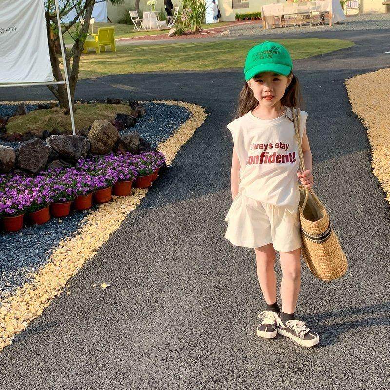 童套装2025夏款女童韩版字母运动休闲儿童侧开叉短袖短裤两件套