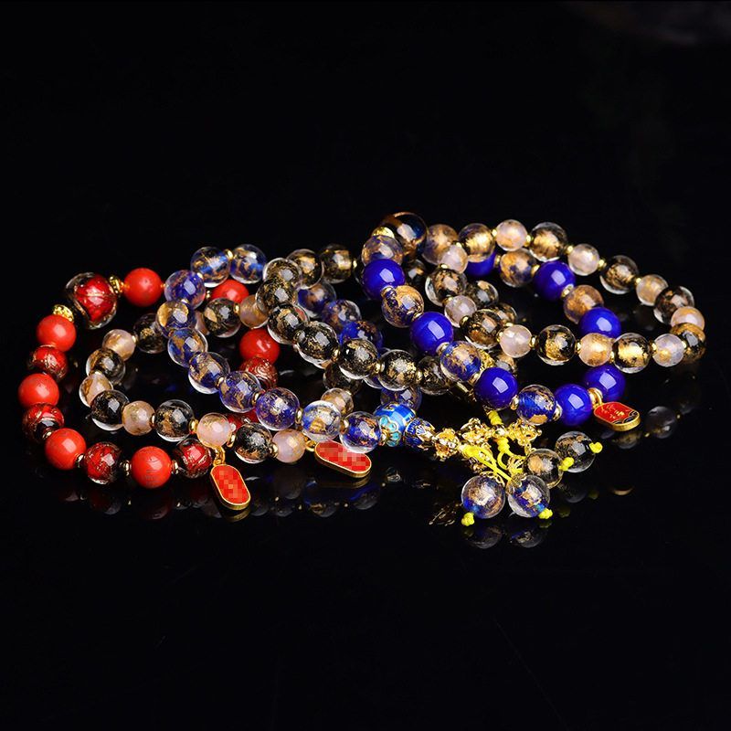 抖音小红书原创香灰琉璃瓷珠手串金箔古法琉璃手链直播爆款饰品