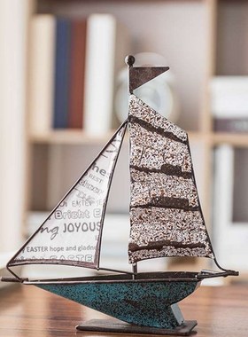 美式复古铁艺帆船模型摆件一帆风顺家居客厅玄关电视柜酒柜装饰品