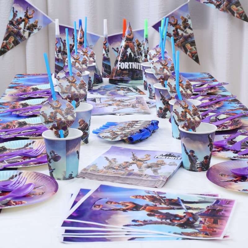 Game fortess nit theme party tablecloth flag paper tray tabl
